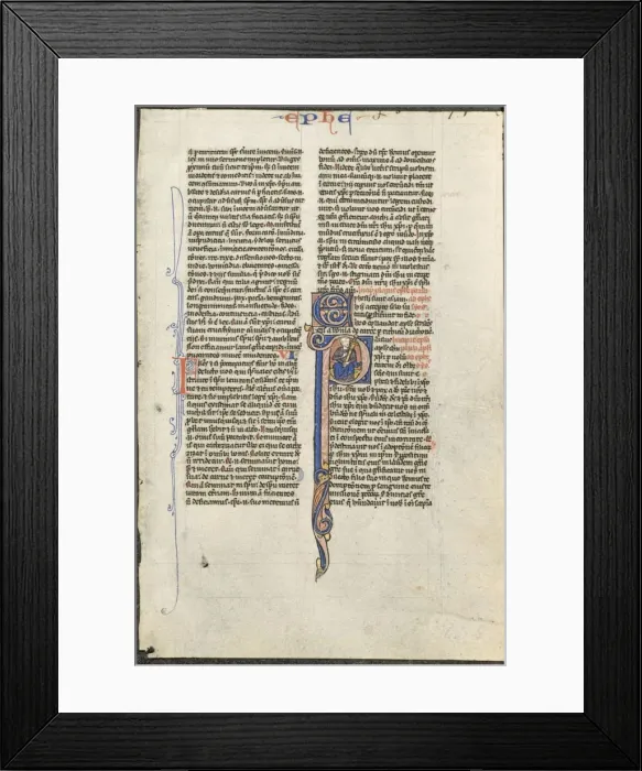 Framed Print : Leaf from a Latin Bible: Initial P with St. Paul Holding a Sword... c. 1250. Creator
