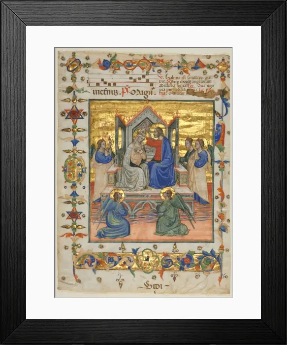 Framed Print : Leaf from an Antiphonary: Coronation of the Virgin, 1400s. Creator: Master of the Beffi Triptych Framed Print : Leaf from an Antiphonary: Coronation of the Virgin, 1400s. Creator: Master of the Beffi Triptych