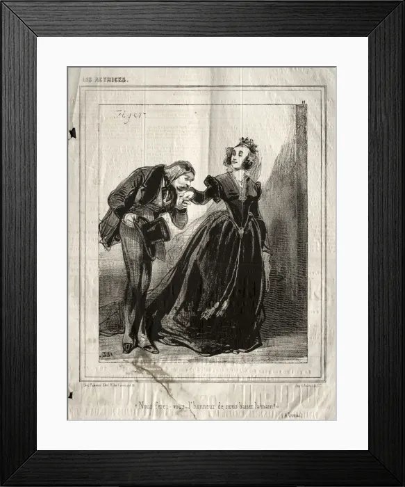 Framed Print : Les Actrices: Nous ferez-vous lhommeur de nous baiser le main?, 1843. Creator: Paul Gavarni Framed Print : Les Actrices: Nous ferez-vous lhommeur de nous baiser le main?, 1843. Creator: Paul Gavarni
