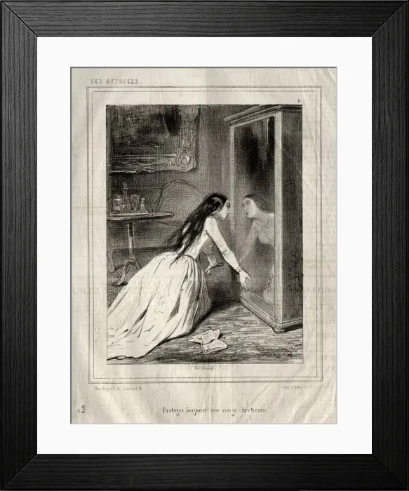 Framed Print : Les Actrices: Protegez Seigneur! un vierge chretienne, 1843. Creator: Paul Gavarni (French Framed Print : Les Actrices: Protegez Seigneur! un vierge chretienne, 1843. Creator: Paul Gavarni (French
