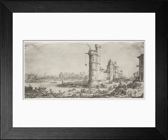 Framed Print : Les deux grandes vues de Paris: Vue du Pont Neuf, 1628-1630. Creator: Jacques Callot (French Framed Print : Les deux grandes vues de Paris: Vue du Pont Neuf, 1628-1630. Creator: Jacques Callot (French