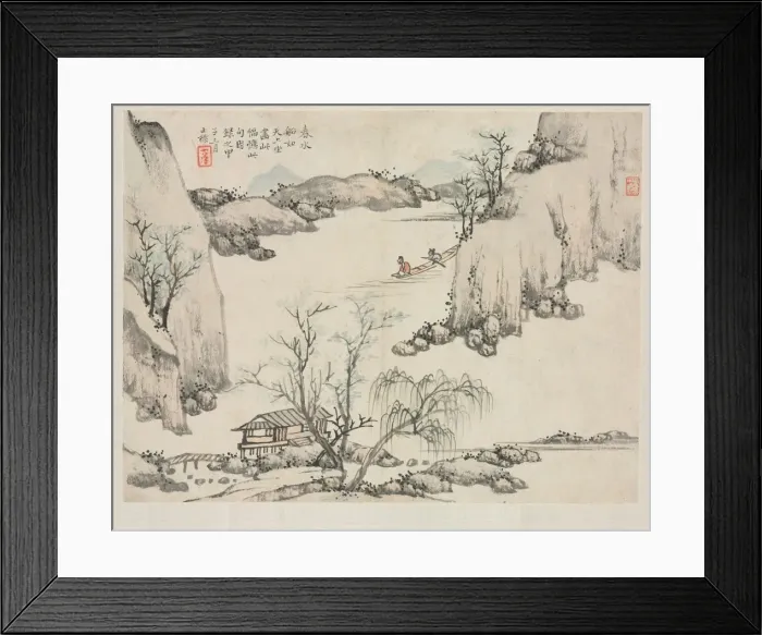 Framed Print : Landscape Album in Various Styles: Boating in Spring Water, 1684. Creator: Zha Shibiao (Chinese Framed Print : Landscape Album in Various Styles: Boating in Spring Water, 1684. Creator: Zha Shibiao (Chinese