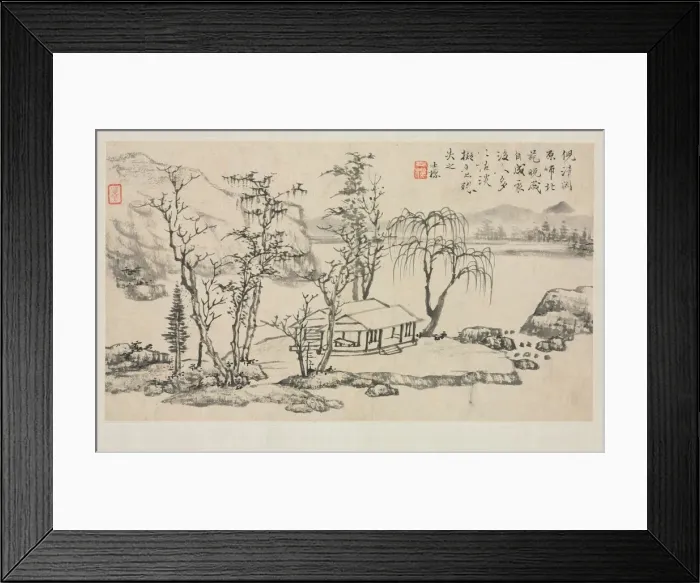 Framed Print : Landscape Album in Various Styles: Landscape after Ni Zan, 1684. Creator: Zha Shibiao (Chinese Framed Print : Landscape Album in Various Styles: Landscape after Ni Zan, 1684. Creator: Zha Shibiao (Chinese
