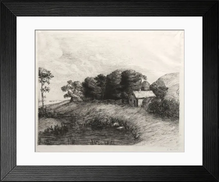 Framed Print : Landscape with a Pond. Creator: Alphonse Legros (French, 1837-1911) Framed Print : Landscape with a Pond. Creator: Alphonse Legros (French, 1837-1911)