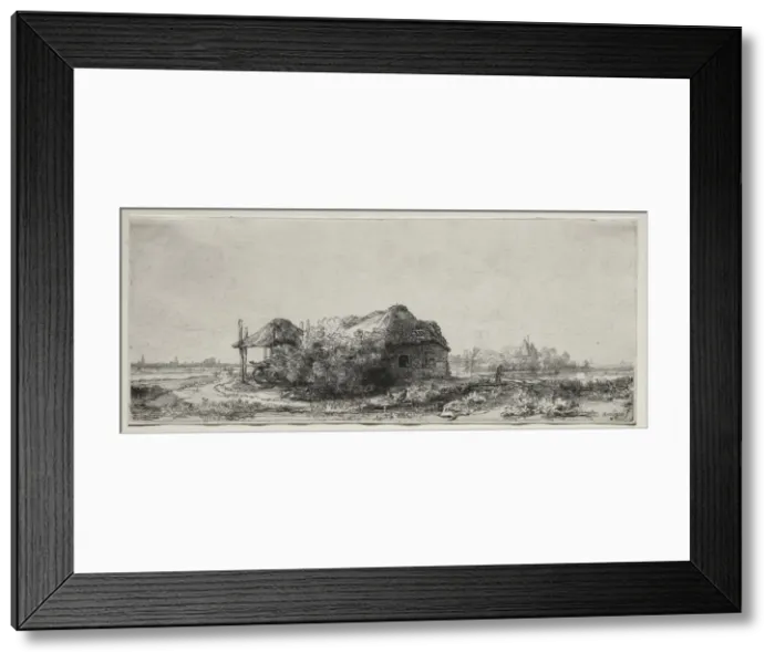 Framed Print : Landscape with a Cottage and Hay Barn: Oblong, 1641. Creator: Rembrandt van Rijn (Dutch Framed Print : Landscape with a Cottage and Hay Barn: Oblong, 1641. Creator: Rembrandt van Rijn (Dutch