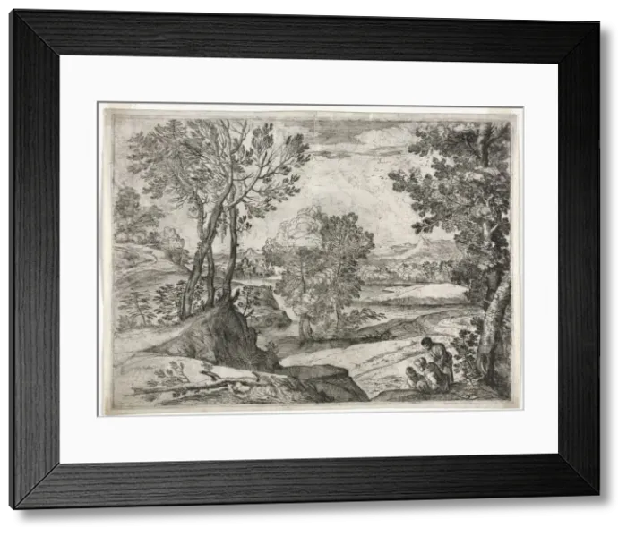 Framed Print : Landscape with a Family, 1643. Creator: Giovanni Francesco Grimaldi (Italian, 1606-1680) Framed Print : Landscape with a Family, 1643. Creator: Giovanni Francesco Grimaldi (Italian, 1606-1680)