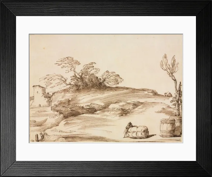 Framed Print : Landscape with a Man Leaning on a Bale, c. 1640. Creator: Guercino (Italian, 1591-1666) Framed Print : Landscape with a Man Leaning on a Bale, c. 1640. Creator: Guercino (Italian, 1591-1666)