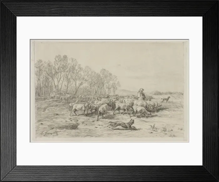 Framed Print : Landscape with a Flock of Sheep, 1800s. Creator: Charles-Emile Jacque (French, 1813-1894) Framed Print : Landscape with a Flock of Sheep, 1800s. Creator: Charles-Emile Jacque (French, 1813-1894)