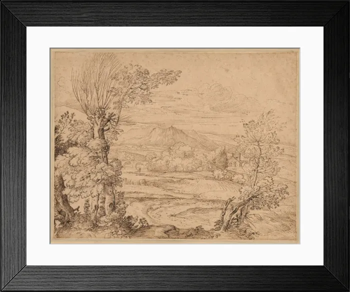 Framed Print : Landscape with a River and Aqueduct, mid 1600s. Creator: Giovanni Francesco Grimaldi (Italian Framed Print : Landscape with a River and Aqueduct, mid 1600s. Creator: Giovanni Francesco Grimaldi (Italian