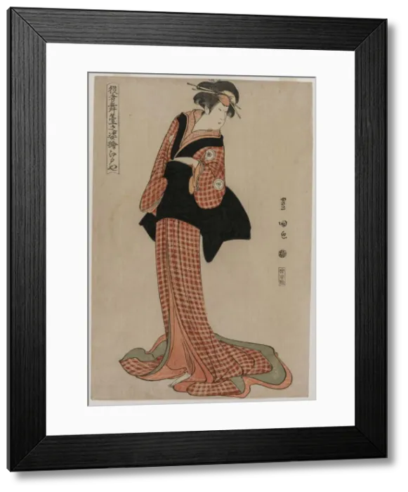 Framed Print : Iwai Kiyotaro (Edoya) as Okaru (from the series Pictures of Actors Onstage), 1794 Framed Print : Iwai Kiyotaro (Edoya) as Okaru (from the series Pictures of Actors Onstage), 1794