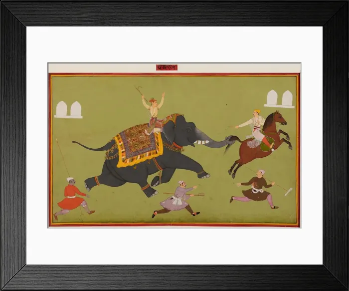Framed Print : Jai Singhs elephant Pakhrao, gone amuck and catches a horse by the tail, c Framed Print : Jai Singhs elephant Pakhrao, gone amuck and catches a horse by the tail, c