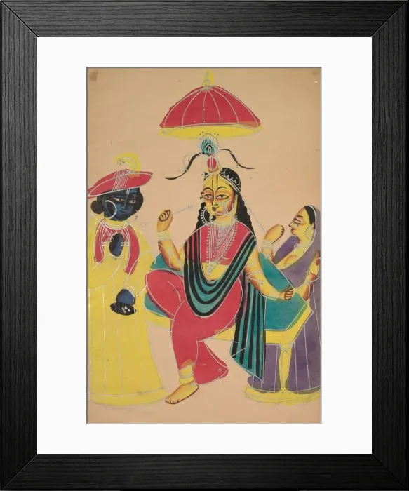 Framed Print : Krishna Standing by Radha who is Seated on a Chair, 1800s. Creator: Unknown Framed Print : Krishna Standing by Radha who is Seated on a Chair, 1800s. Creator: Unknown