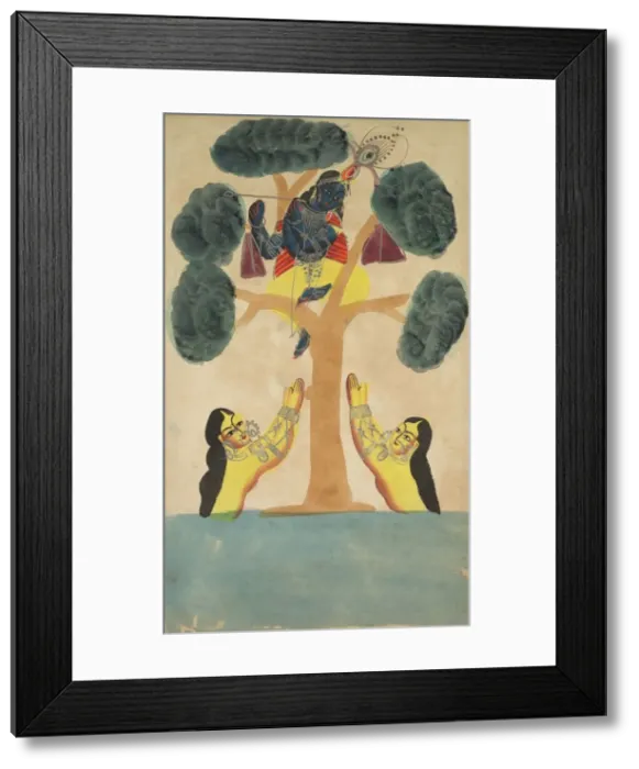 Framed Print : Krishna Steals the Clothes of the Cowgirls (Gopis), 1800s. Creator: Unknown Framed Print : Krishna Steals the Clothes of the Cowgirls (Gopis), 1800s. Creator: Unknown