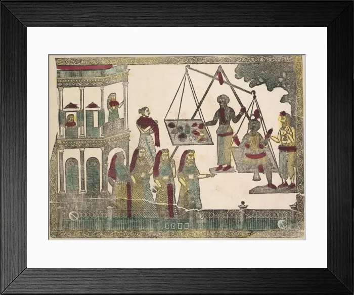 Framed Print : Krishna Weighted against Precious Objects (?), 1800s. Creator: Shri Gobinda Chandra Roy Framed Print : Krishna Weighted against Precious Objects (?), 1800s. Creator: Shri Gobinda Chandra Roy