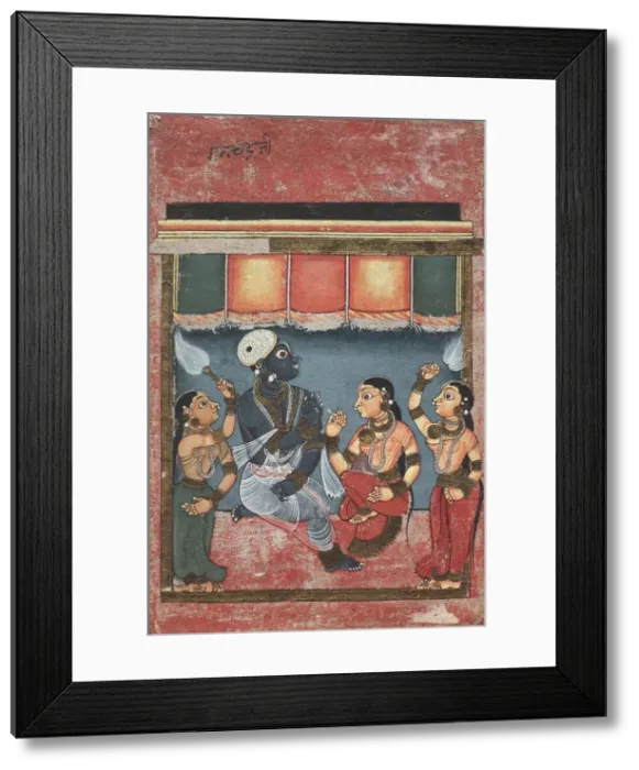 Framed Print : Krishna with Radha and Two Attendants (recto), 18th century. Creator: Unknown Framed Print : Krishna with Radha and Two Attendants (recto), 18th century. Creator: Unknown