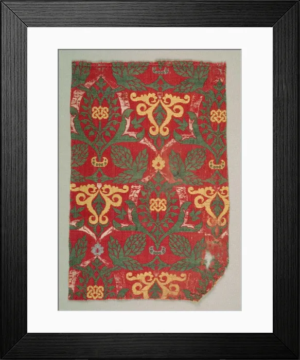 Framed Print : Lampas with curving vine and palmette leaves, 1400s. Creator: Unknown Framed Print : Lampas with curving vine and palmette leaves, 1400s. Creator: Unknown