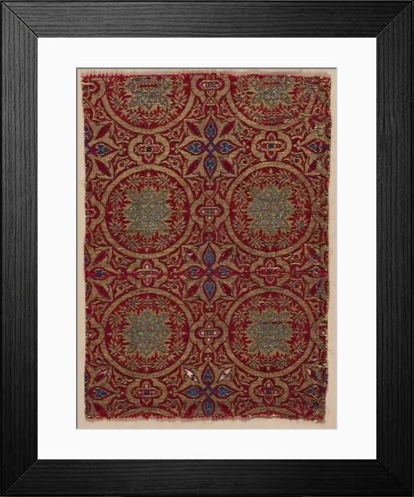 Framed Print : Lampas with foliate roundels, 1300s. Creator: Unknown Framed Print : Lampas with foliate roundels, 1300s. Creator: Unknown