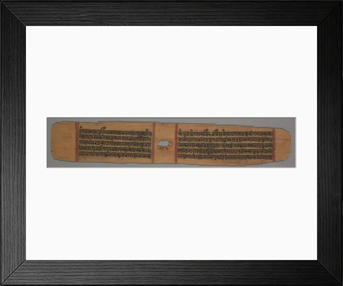 Framed Print : Jain Monk Holding a Flower Venerated by a Royal Follower, colophon page from a Story…, 1279 Framed Print : Jain Monk Holding a Flower Venerated by a Royal Follower, colophon page from a Story…, 1279