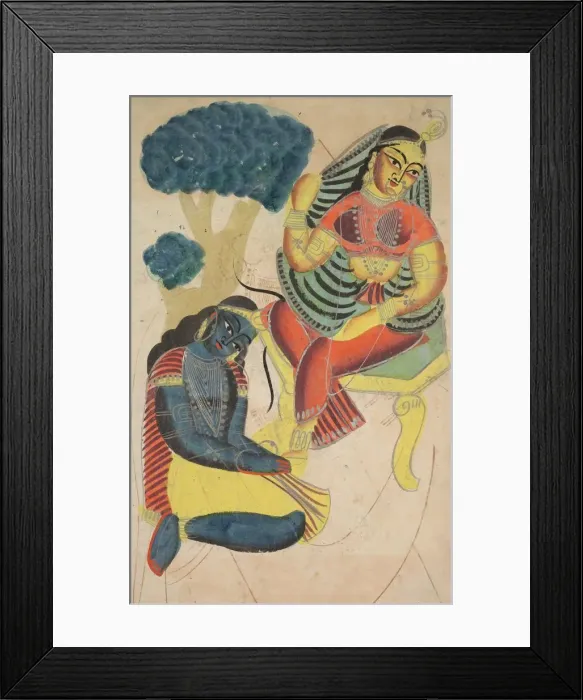 Framed Print : Krishna Stroking Radhas Feet, 1800s. Creator: Unknown Framed Print : Krishna Stroking Radhas Feet, 1800s. Creator: Unknown