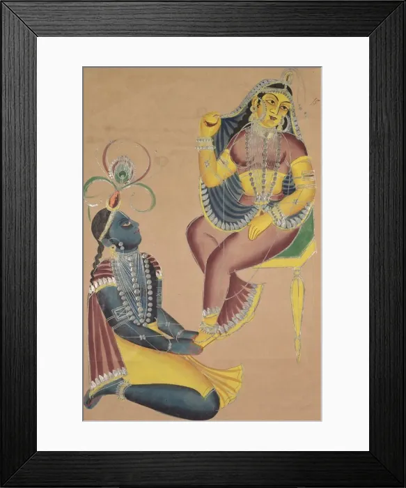 Framed Print : Krishna Stroking Radhas Feet, 1800s. Creator: Unknown Framed Print : Krishna Stroking Radhas Feet, 1800s. Creator: Unknown