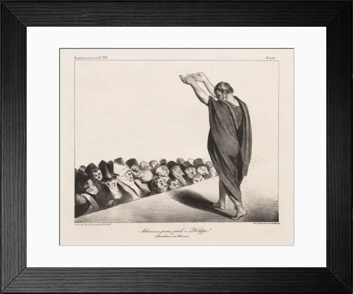 Framed Print : La Caricature, Pl. 454, Athenians Beware of Phillip! Creator: Honore Daumier (French Framed Print : La Caricature, Pl. 454, Athenians Beware of Phillip! Creator: Honore Daumier (French