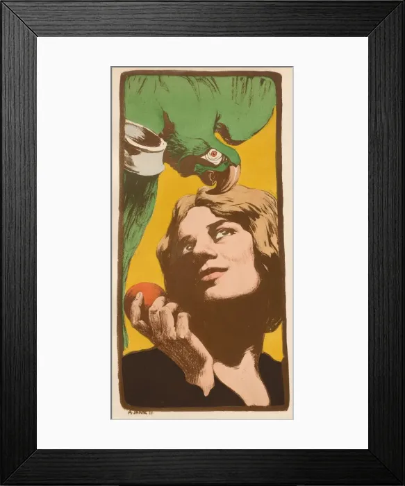 Framed Print : La Femme au Perroquet, 1898. Creator: Angelo Jank (German, 1868-1940); Imprimerie Champenois Framed Print : La Femme au Perroquet, 1898. Creator: Angelo Jank (German, 1868-1940); Imprimerie Champenois