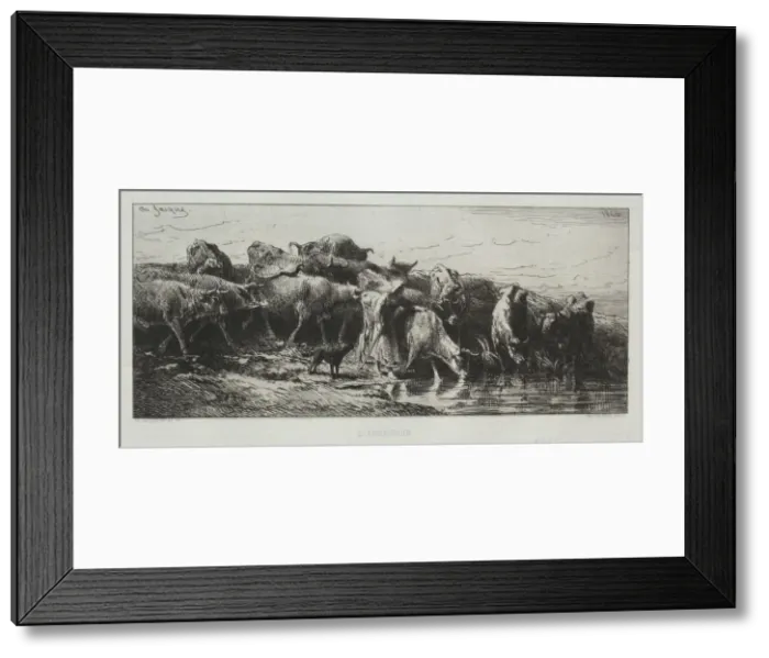 Framed Print : LAbreuvoir, 1866. Creator: Charles-Emile Jacque (French, 1813-1894) Framed Print : LAbreuvoir, 1866. Creator: Charles-Emile Jacque (French, 1813-1894)