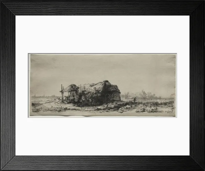 Framed Print : Landscape with a Cottage and Hay Barn: Oblong, 1641. Creator: Rembrandt van Rijn (Dutch Framed Print : Landscape with a Cottage and Hay Barn: Oblong, 1641. Creator: Rembrandt van Rijn (Dutch