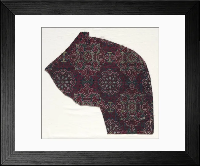 Framed Print : Lampas fragment with foliate medallions, 1300-1499. Creator: Unknown Framed Print : Lampas fragment with foliate medallions, 1300-1499. Creator: Unknown
