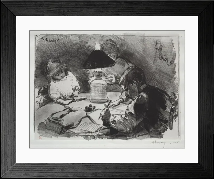 Framed Print : Autour de la Lampe, 1891. Creator: Auguste Louis Lepere (French, 1849-1918) Framed Print : Autour de la Lampe, 1891. Creator: Auguste Louis Lepere (French, 1849-1918)