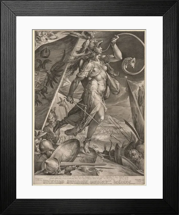 Framed Print : Bellona Leading the Armies of the Emperor against the Turks, 1600. Creator: Jan Muller (Dutch Framed Print : Bellona Leading the Armies of the Emperor against the Turks, 1600. Creator: Jan Muller (Dutch