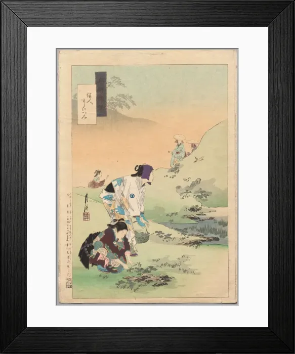 Framed Print : Beauties Harvesting Bracken, from the series Gekkos Miscellaney, c. 1886-1899 Framed Print : Beauties Harvesting Bracken, from the series Gekkos Miscellaney, c. 1886-1899