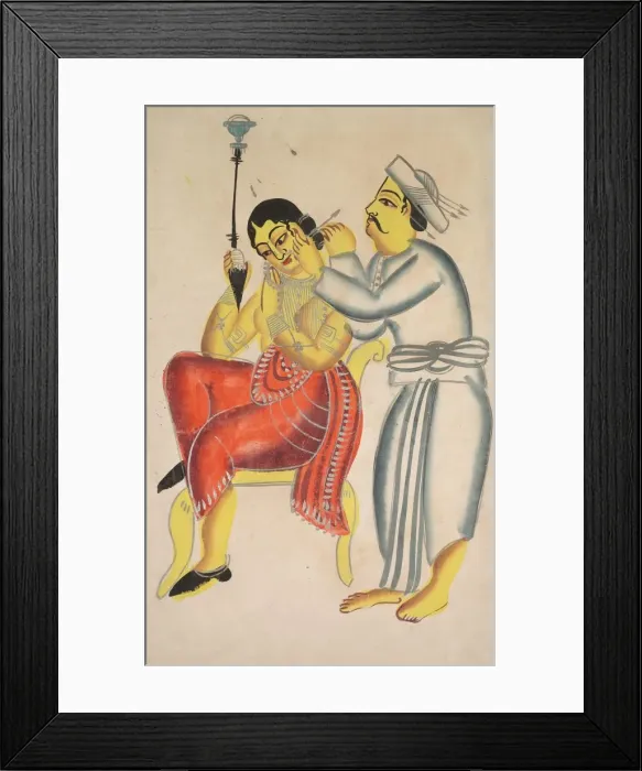 Framed Print : Barber Cleaning a Womans Ear, 1800s. Creator: Unknown