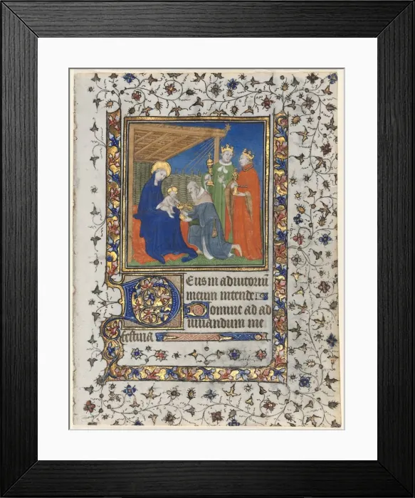 Framed Print : Bifolio from a Book of Hours: Adoration of the Magi and Coronation of the Virgin, c Framed Print : Bifolio from a Book of Hours: Adoration of the Magi and Coronation of the Virgin, c