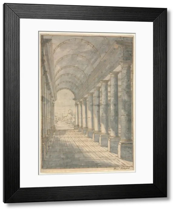 Framed Print : Barrel-vaulted Arcade Rendered in Perspective, 1700s. Creator: Francessco Battaglioli (Italian) Framed Print : Barrel-vaulted Arcade Rendered in Perspective, 1700s. Creator: Francessco Battaglioli (Italian)