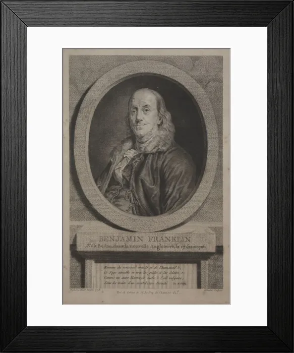 Framed Print : Benjamin Franklin, 1779. Creator: Justus Chevillet (French, 1729-1802); Published Framed Print : Benjamin Franklin, 1779. Creator: Justus Chevillet (French, 1729-1802); Published