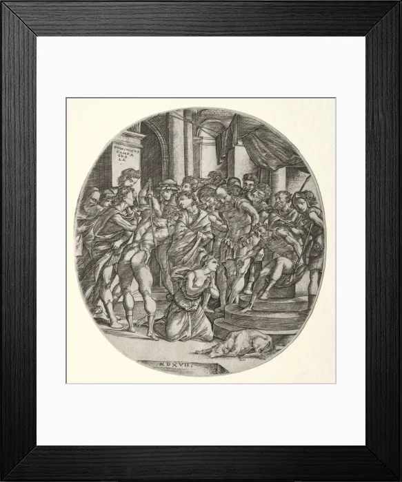 Framed Print : Beheading of Saint Catherine, 1517. Creator: Domenico Campagnola (Italian, 1500-1564)