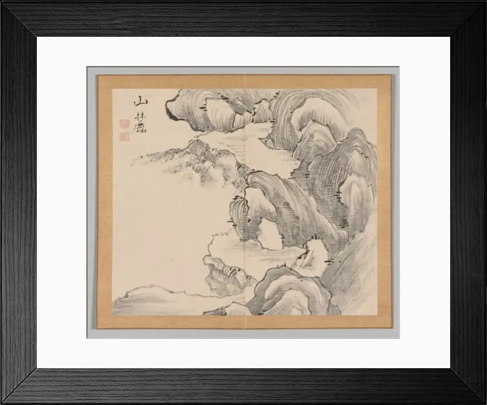 Framed Print : Double Album of Landscape Studies after Ikeno Taiga, Volume 1 (leaf 28), 18th century