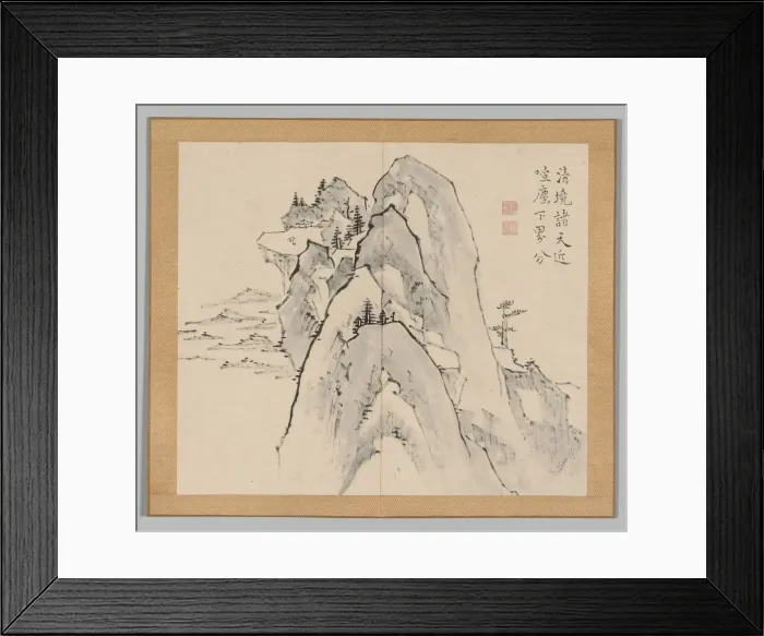 Framed Print : Double Album of Landscape Studies after Ikeno Taiga, Volume 2 (leaf 33), 18th century