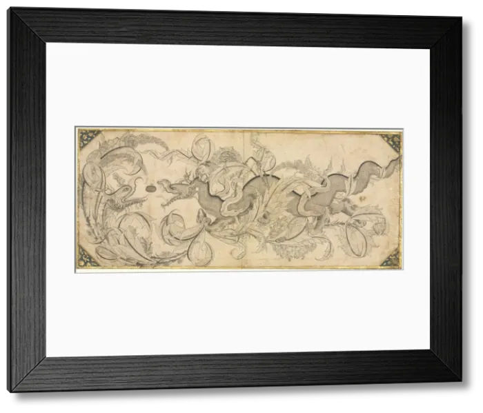 Framed Print : Dragon in foliage with lion and phoenix heads, mid-1500s. Creator: Sahkulu (Turkish) Framed Print : Dragon in foliage with lion and phoenix heads, mid-1500s. Creator: Sahkulu (Turkish)