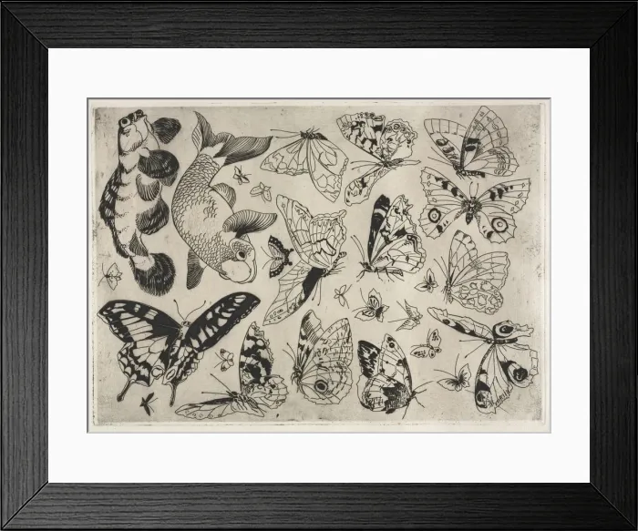Framed Print : Dinner Service (Rousseau service): Butterflies and Fish (no Framed Print : Dinner Service (Rousseau service): Butterflies and Fish (no