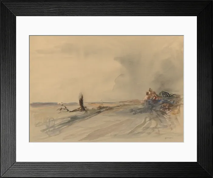 Framed Print : Devastated Land (recto); Figures in a Landscape (verso), c. 1919. Creator: Jean Louis Forain Framed Print : Devastated Land (recto); Figures in a Landscape (verso), c. 1919. Creator: Jean Louis Forain
