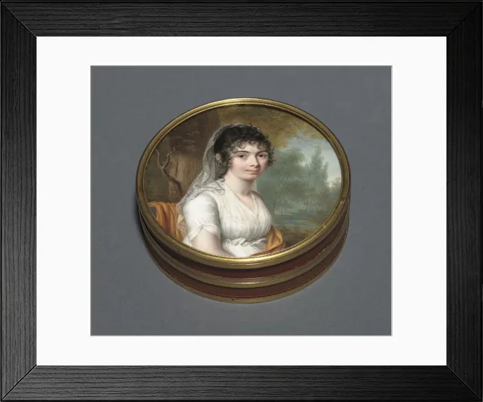 Framed Print : Portrait of a Lady in a White Dress Seated in a Landscape, 1803. Creator: Pierre Louis Bouvier Framed Print : Portrait of a Lady in a White Dress Seated in a Landscape, 1803. Creator: Pierre Louis Bouvier