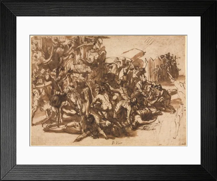 Framed Print : Poros Assailed by the Macedonian Army (recto), c. 1545 / 47. Creator: Perino del Vaga (Italian Framed Print : Poros Assailed by the Macedonian Army (recto), c. 1545 / 47. Creator: Perino del Vaga (Italian