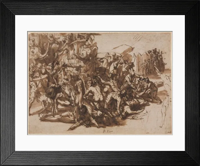 Framed Print : Poros Assailed by the Macedonian Army (recto); Sketches of Animals (verso), c. 1545 / 47 Framed Print : Poros Assailed by the Macedonian Army (recto); Sketches of Animals (verso), c. 1545 / 47