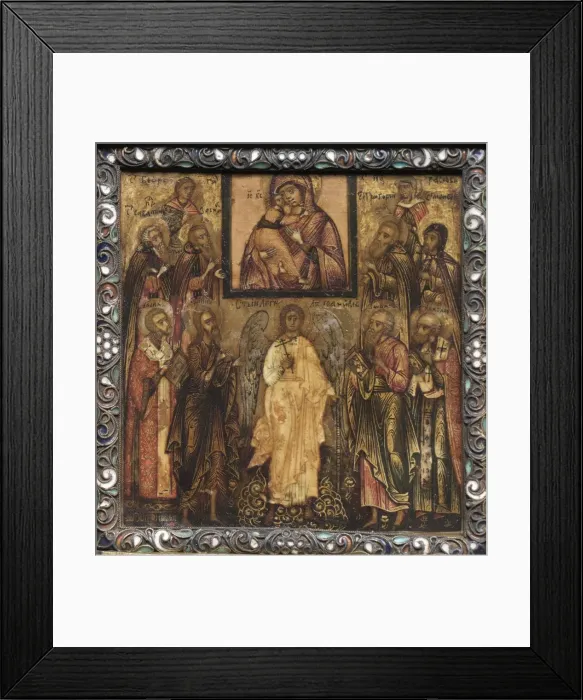 Framed Print : Portable Triptych Icon: Adoration of the Miracle-Working Icon of the Vladimir Mother of God, 1600s Framed Print : Portable Triptych Icon: Adoration of the Miracle-Working Icon of the Vladimir Mother of God, 1600s