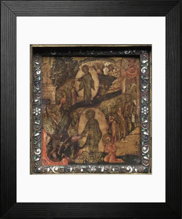 Framed Print : Portable Triptych Icon: The Resurrection and Anastasis, 1600s. Creator: Unknown Framed Print : Portable Triptych Icon: The Resurrection and Anastasis, 1600s. Creator: Unknown