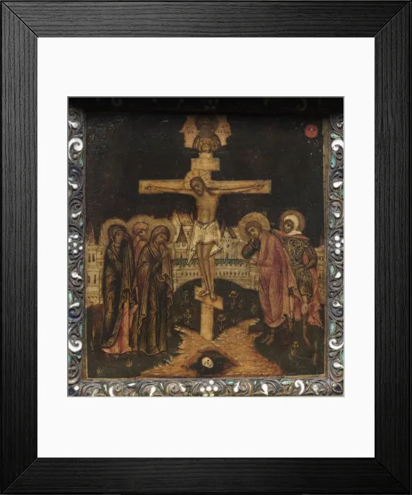 Framed Print : Portable Triptych Icon: The Crucifixion, 1600s. Creator: Unknown Framed Print : Portable Triptych Icon: The Crucifixion, 1600s. Creator: Unknown