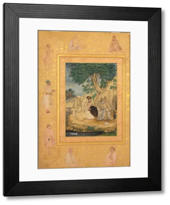 Framed Print : Page from the Late Shah Jahan Album: Prince and Ascetics, c. 1630. Creator: Govardhan (Indian Framed Print : Page from the Late Shah Jahan Album: Prince and Ascetics, c. 1630. Creator: Govardhan (Indian