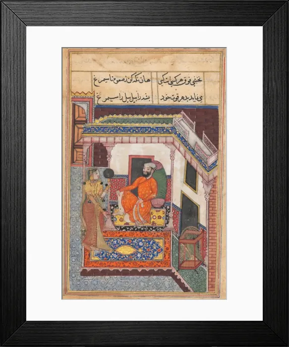 Framed Print : Page from Tales of a Parrot (Tuti-nama): Forty-sixth night: The parrot laughs... c Framed Print : Page from Tales of a Parrot (Tuti-nama): Forty-sixth night: The parrot laughs... c